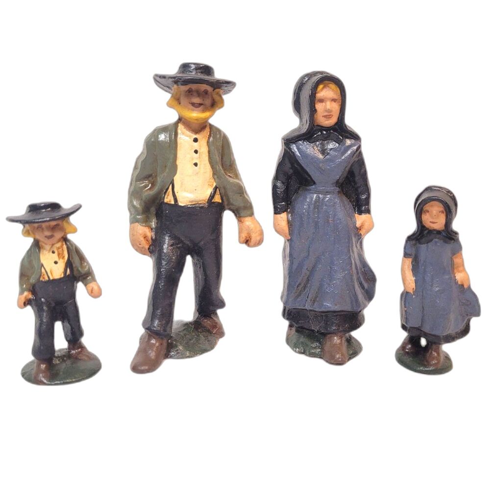 NWT Vintage Amish Handpainted Iron Figurines - 4 pc lot - Family figures NEW